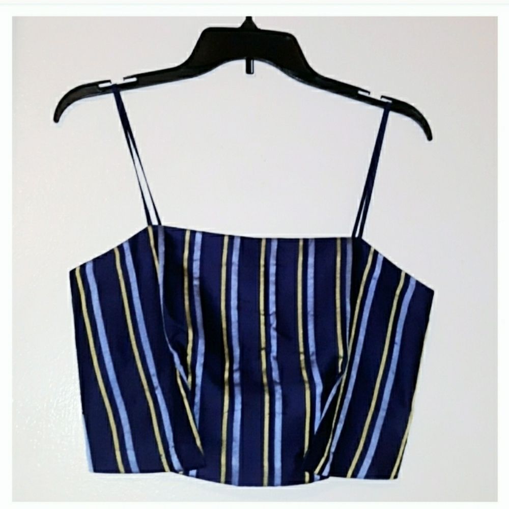 Behno Blue And Yellow Stripes Cropped Top